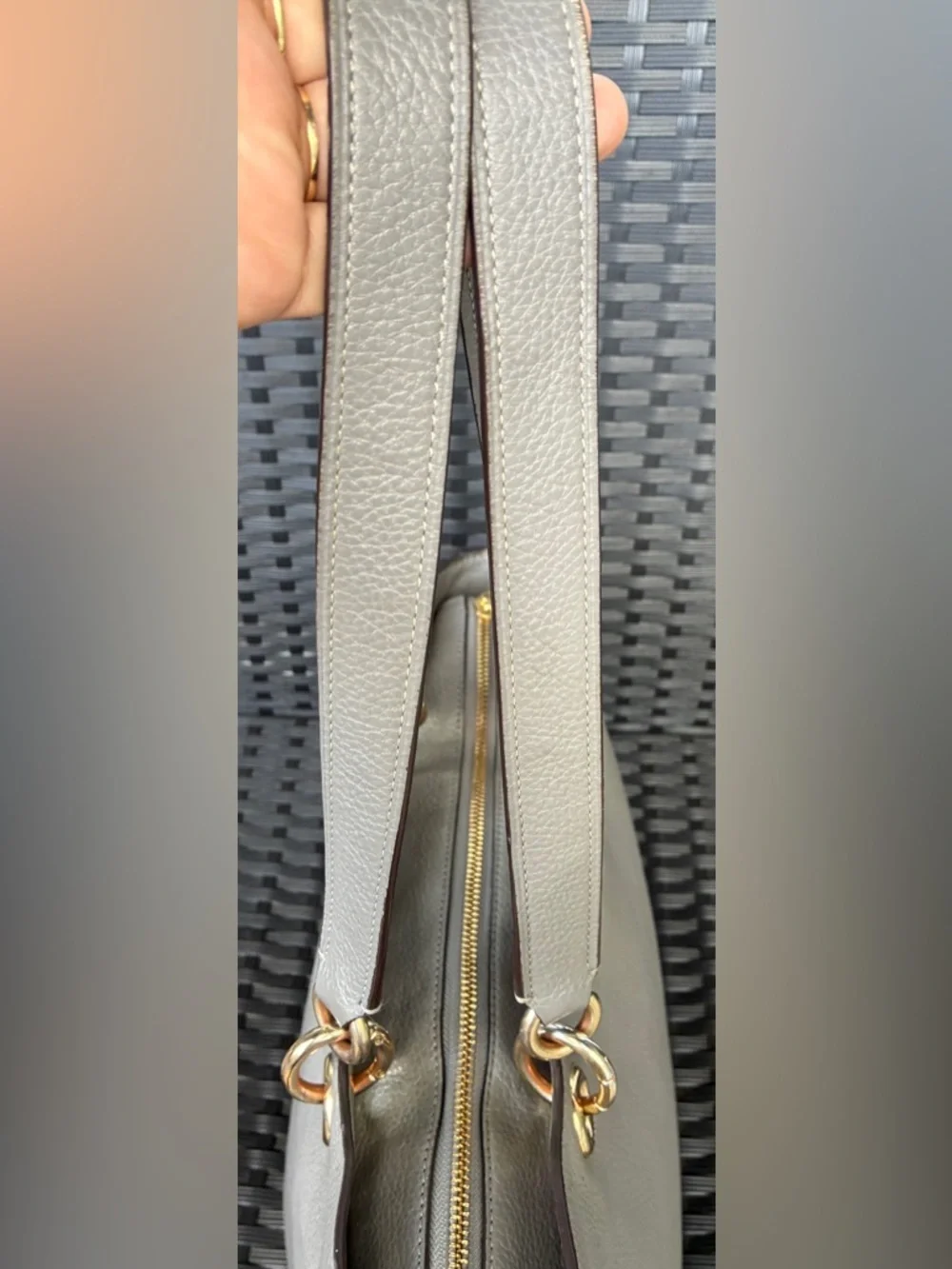COACH Pebbled Leather Tote in Light Gray with Gold Hardware